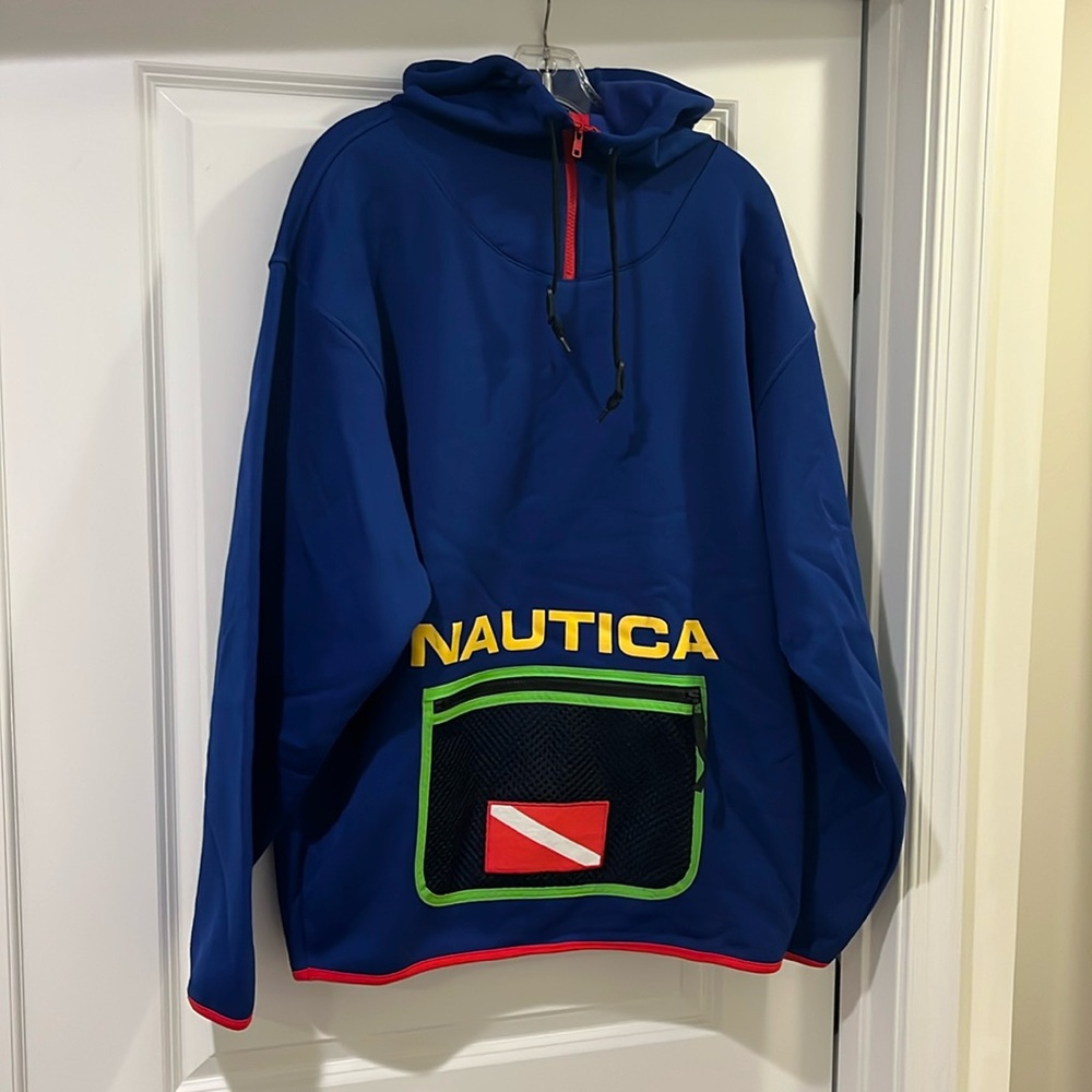 Nautica Scuba Moc Hoodie Sweatshirt shirt blue Mens Size XL
